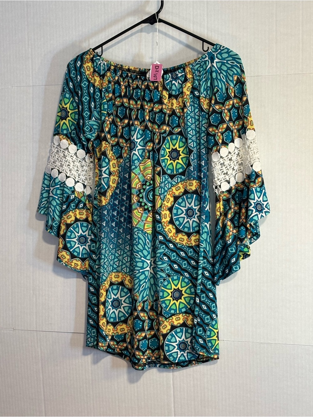 WIN WIN Boutique Boho Dress Tunic Crochet Sleeve Small Medium